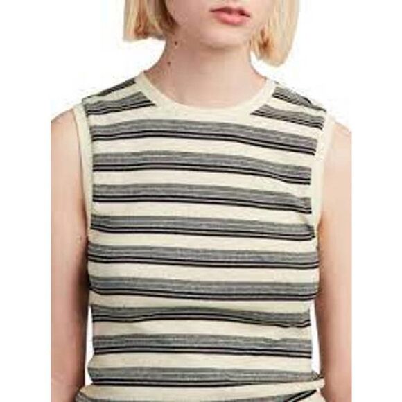 All Saints Black & White Stripe Sleeveless Slim Fit Top Size Small - Picture 2 of 6